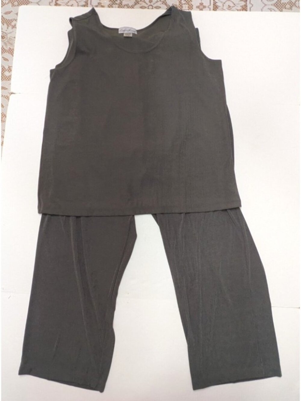 Carolyn Strauss Pull On Pant Tank Set Sz 1X Grey Lightweight Stretch Poly Blend